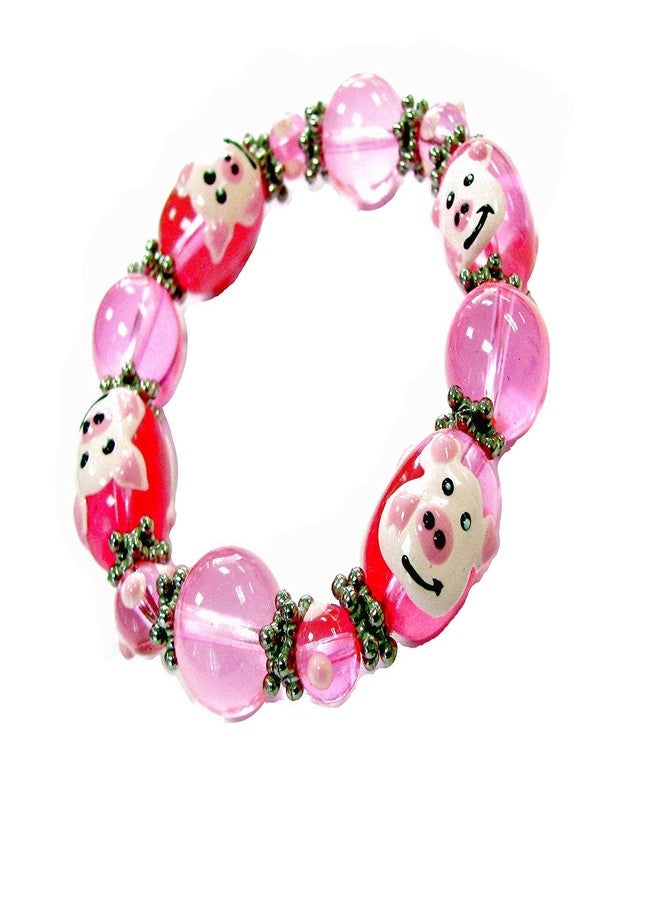 Linpeng Pig Bracelet, Pink Farm Animal Glass Beaded Stretch Jewelry, Birthday Christmas Gift for Her, 1 pc - Image 1